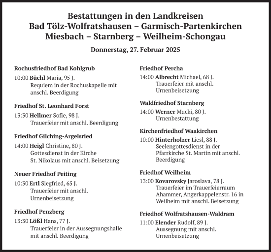 Todesanzeige von Bestattungen vom 27.02.2025 von merkurtz