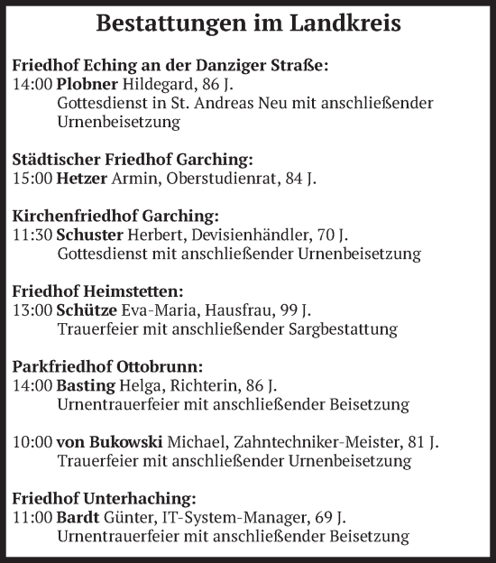 Todesanzeige von Bestattungen vom 28.02.2025 von merkurtz