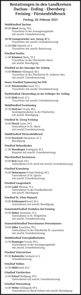 Todesanzeige von Bestattungen vom 28.02.2025 von merkurtz