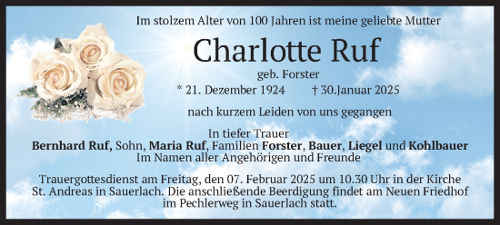 Todesanzeige von Charlotte Ruf von merkurtz