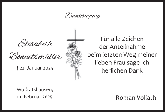 Todesanzeige von Elisabeth Bonnetsmüller von merkurtz