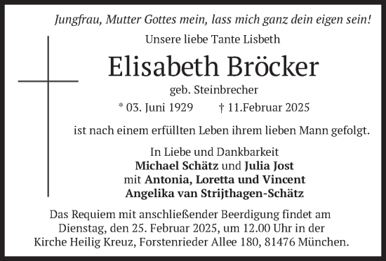 Todesanzeige von Elisabeth Bröcker von merkurtz