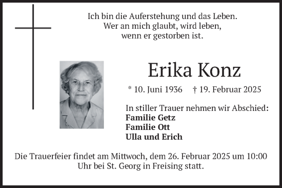 Todesanzeige von Erika Konz von merkurtz