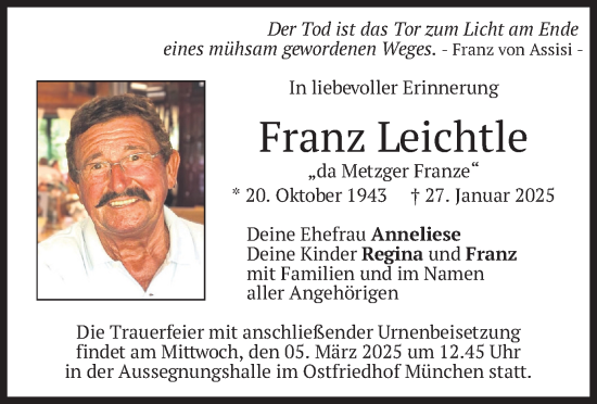 Todesanzeige von Franz Leichtle von merkurtz