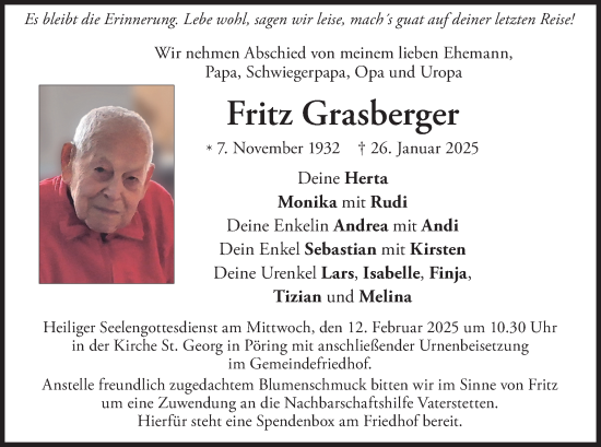 Todesanzeige von Fritz Grasberger von merkurtz