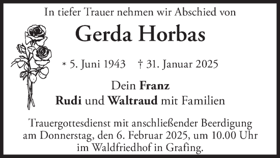 Todesanzeige von Gerda Horbas von merkurtz