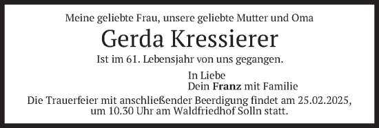 Todesanzeige von Gerda Kressierer von merkurtz