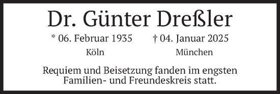 Todesanzeige von Günter Dreßler von merkurtz