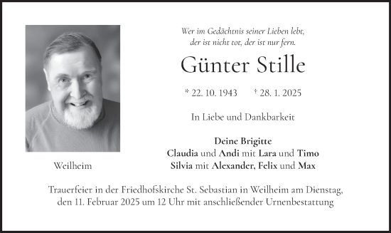 Todesanzeige von Günter Stille von merkurtz