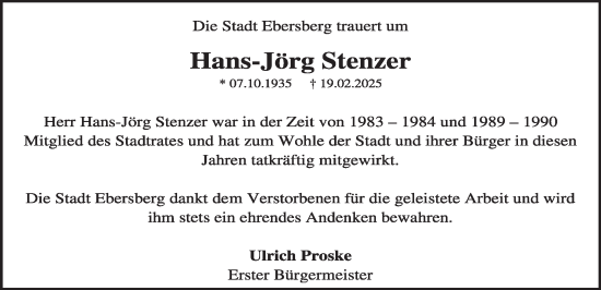 Todesanzeige von Hans-Jörg Stenzer von merkurtz