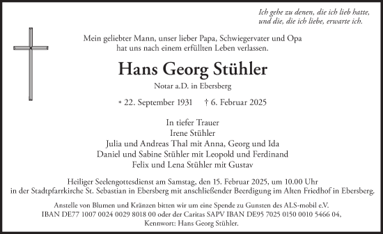 Todesanzeige von Hans Georg Stühler von merkurtz
