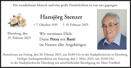 Todesanzeige von Hansjörg Stenzer von merkurtz