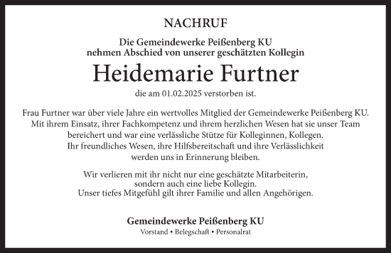 Todesanzeige von Heidemarie Furtner von merkurtz