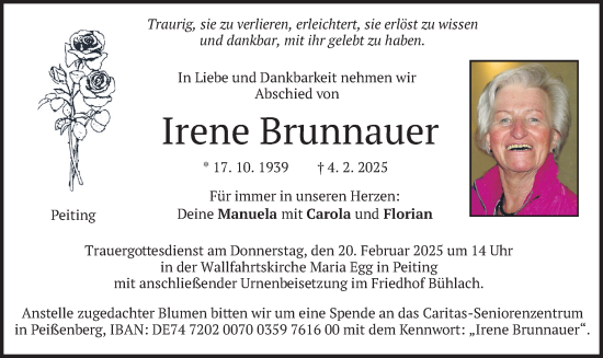 Todesanzeige von Irene Brunnauer von merkurtz