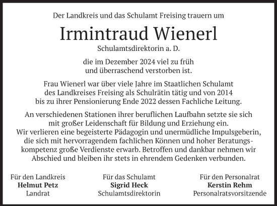 Todesanzeige von Irmintraud Wienerl von merkurtz