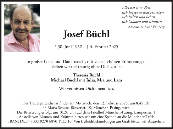 Todesanzeige von Josef Büchl von merkurtz