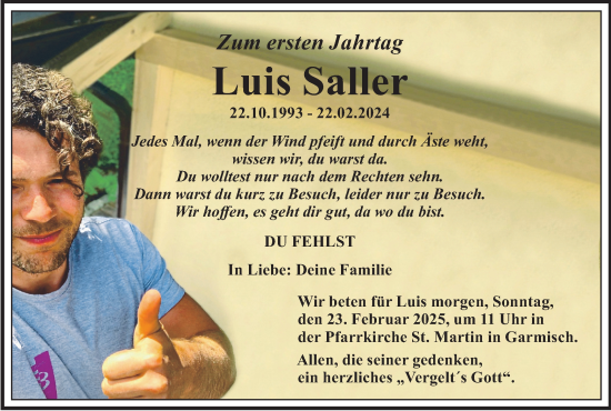 Todesanzeige von Luis Saller von merkurtz