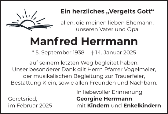 Todesanzeige von Manfred Herrmann von merkurtz