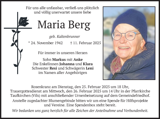 Todesanzeige von Maria Berg von merkurtz