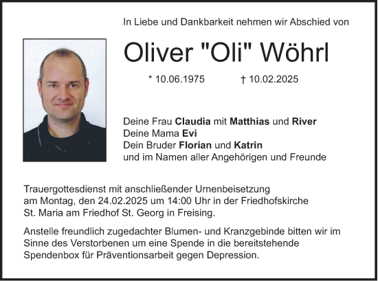 Todesanzeige von Oliver Wöhrl von merkurtz