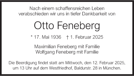 Todesanzeige von Otto Feneberg von merkurtz