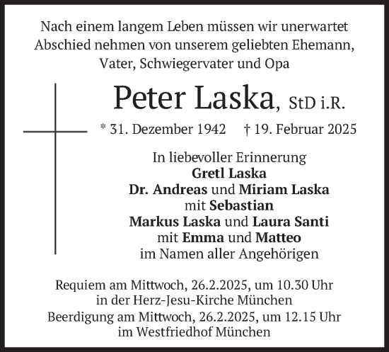 Todesanzeige von Peter Laska von merkurtz