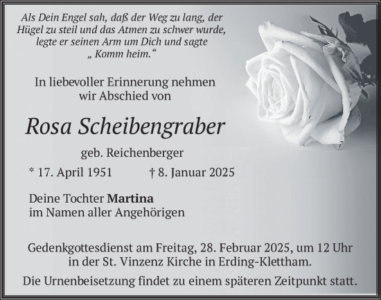 Todesanzeige von Rosa Scheibengraber von merkurtz