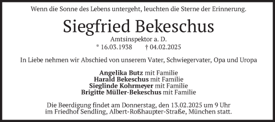 Todesanzeige von Siegfried Bekeschus von merkurtz