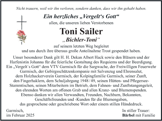 Todesanzeige von Toni Sailer von merkurtz