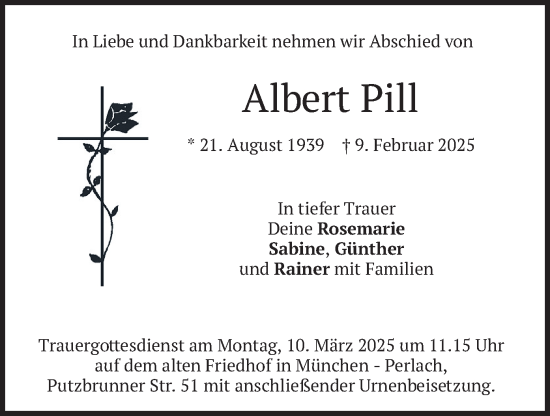 Todesanzeige von Albert Pill von merkurtz