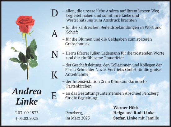 Todesanzeige von Andrea Linke von merkurtz