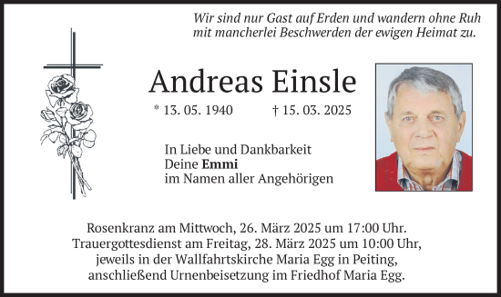 Todesanzeige von Andreas Einsle von merkurtz