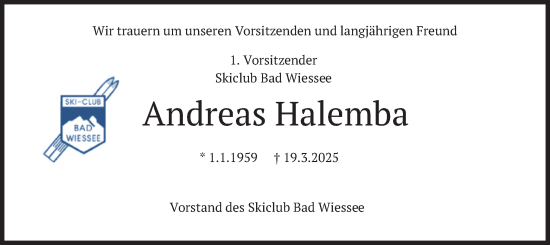 Todesanzeige von Andreas Halemba von merkurtz