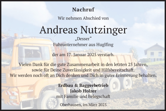 Todesanzeige von Andreas Nutzinger von merkurtz