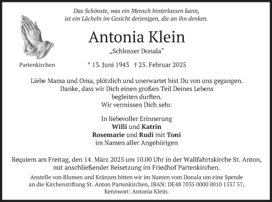 Todesanzeige von Antonia Klein von merkurtz