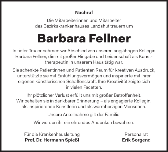 Todesanzeige von Barbara Fellner von merkurtz
