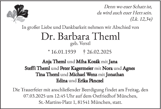 Todesanzeige von Barbara Theml von merkurtz