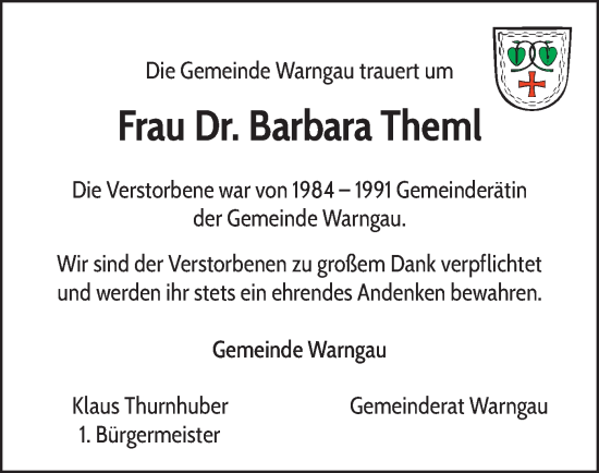 Todesanzeige von Barbara Theml von merkurtz