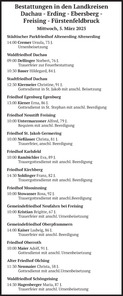 Todesanzeige von Bestattungen vom 05.03.2025 von merkurtz