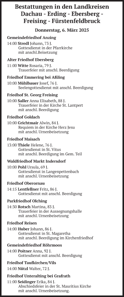 Todesanzeige von Bestattungen vom 06.03.2025 von merkurtz