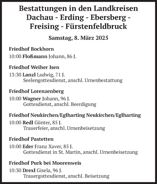 Todesanzeige von Bestattungen vom 08.03.2025 von merkurtz