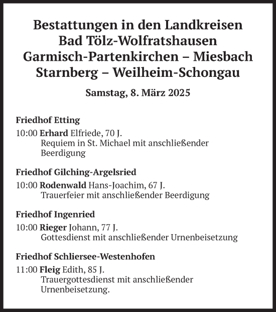 Todesanzeige von Bestattungen vom 08.03.2025 von merkurtz