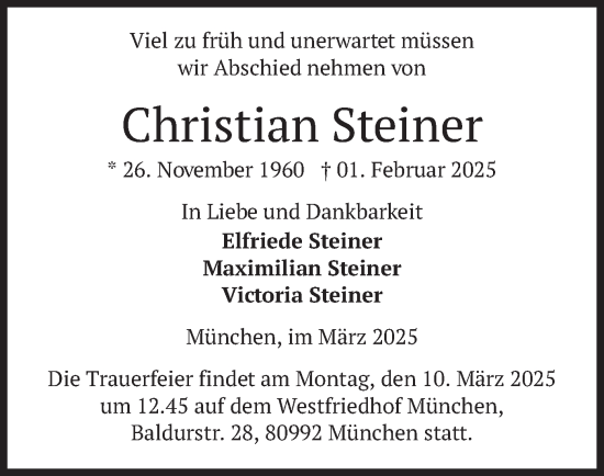 Todesanzeige von Christian Steiner von merkurtz