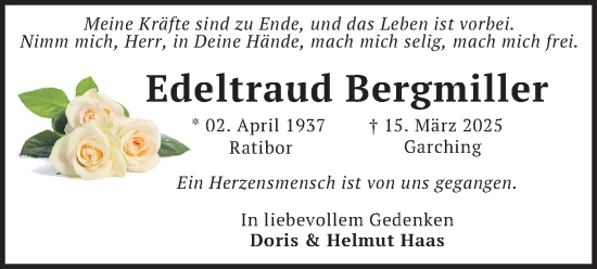 Todesanzeige von Edeltraud Bergmiller von merkurtz
