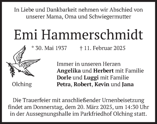 Todesanzeige von Emi Hammerschmidt von merkurtz