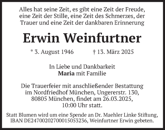 Todesanzeige von Erwin Weinfurtner von merkurtz