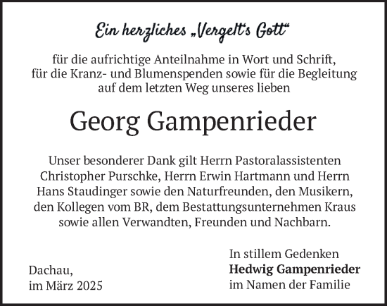 Todesanzeige von Georg Gampenrieder von merkurtz