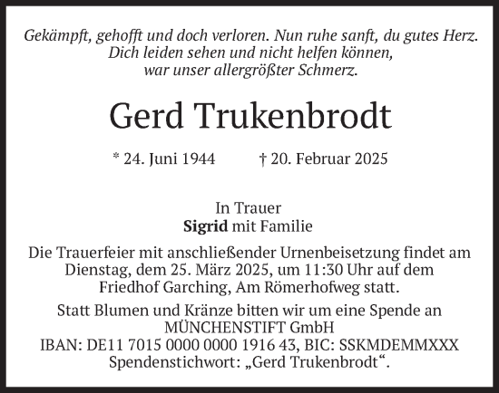 Todesanzeige von Gerd Trukenbrodt von merkurtz