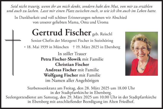 Todesanzeige von Gertrud Fischer von merkurtz