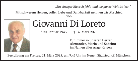 Todesanzeige von Giovanni Di Loreto von merkurtz